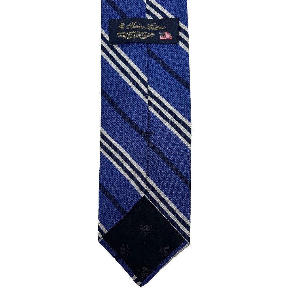 Brooks Brothers Men’s 100% Silk Tie Blue Navy Silver Stripe Made in NY 58.5 x 3. - Picture 4 of 6